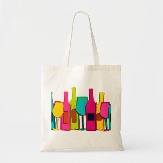 Cutkleurige wijnflessen patroon wijnzak tote bag (Voorkant)