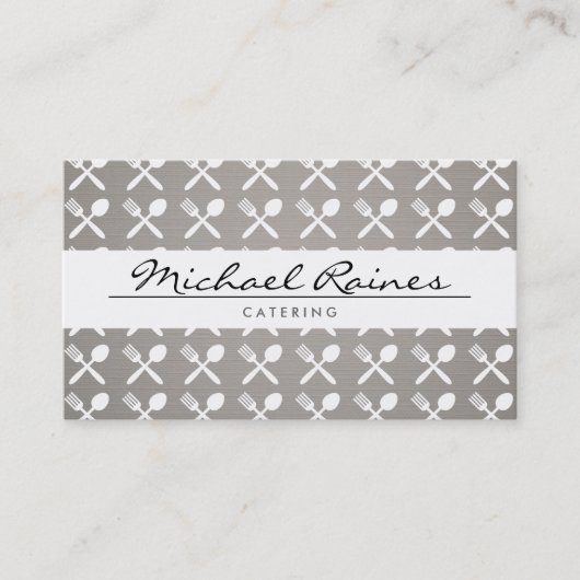 CUTLERY PATTERN op LINNEN BKGRD voor CATERING, CHE Visitekaartje (Voorkant)