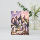 Cutom Alberobello Trulli Huizen Italië Waterverf Briefkaart (Staand voorkant)