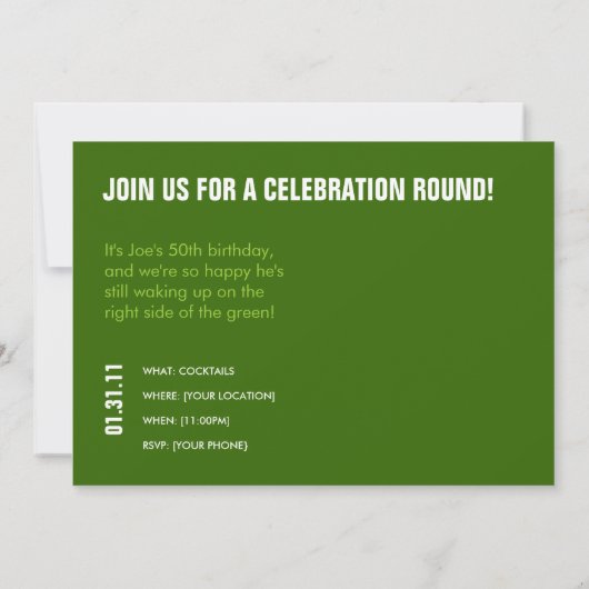 Cutomizable Golf Party Celebration Invitation Kaart (Achterkant)