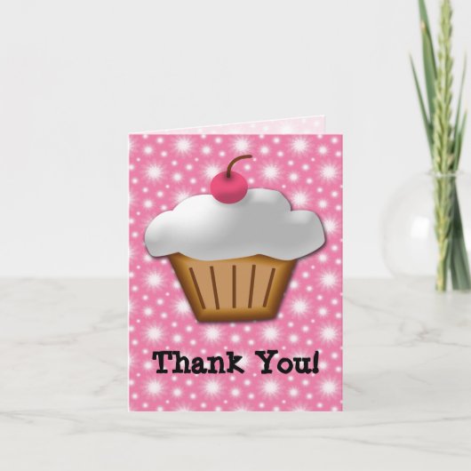 Cutout Cupcake met roze Cherry bovenaan Bedankkaart (Voorkant)