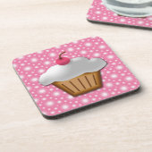 Cutout Cupcake met roze Cherry bovenaan Bier Onderzetter (Linkerzijde)
