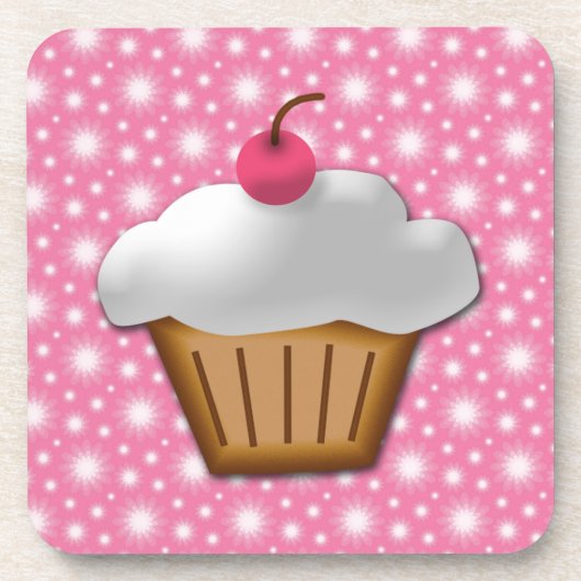Cutout Cupcake met roze Cherry bovenaan Bier Onderzetter (Voorkant)