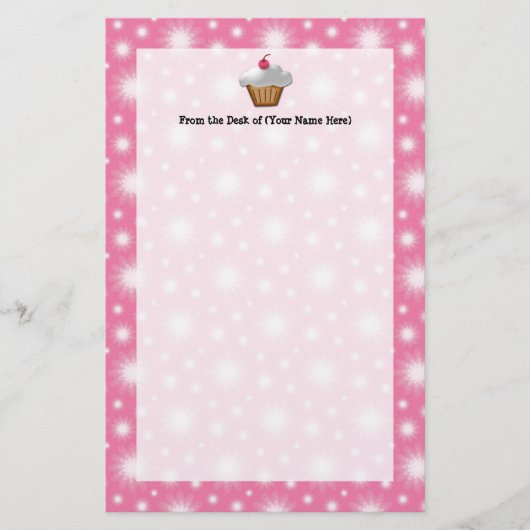 Cutout Cupcake met roze Cherry bovenaan Briefpapier (Voorkant)