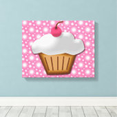Cutout Cupcake met roze Cherry bovenaan Canvas Afdruk (Insitu (Houten vloer))