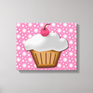 Cutout Cupcake met roze Cherry bovenaan Canvas Afdruk