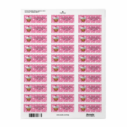 Cutout Cupcake met roze Cherry bovenaan Etiket (Full Sheet)