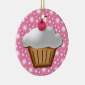 Cutout Cupcake met roze Cherry bovenaan Keramisch Ornament (Rechts)
