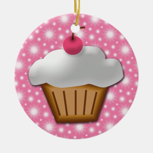 Cutout Cupcake met roze Cherry bovenaan Keramisch Ornament (Voorkant)