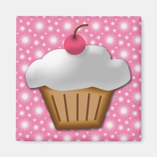 Cutout Cupcake met roze Cherry bovenaan Magneet (Voorkant)