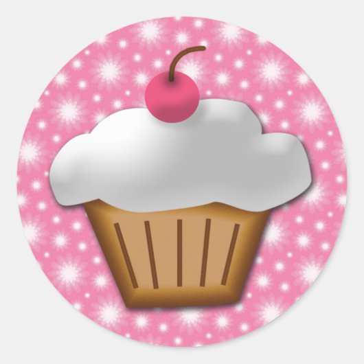 Cutout Cupcake met roze Cherry bovenaan Ronde Sticker (Voorkant)