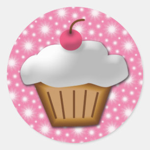 Cutout Cupcake met roze Cherry bovenaan Ronde Sticker