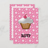Cutout Cupcake met roze Cherry bovenaan RSVP Kaartje (Voorkant / Achterkant)
