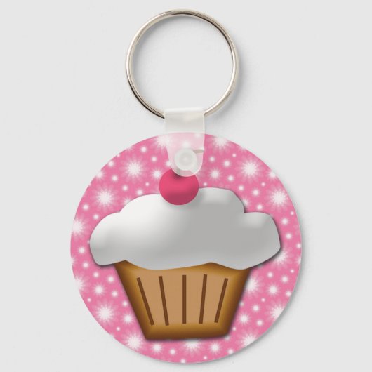 Cutout Cupcake met roze Cherry bovenaan Sleutelhanger (Voorkant)