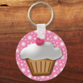 Cutout Cupcake met roze Cherry bovenaan Sleutelhanger (Voorkant)