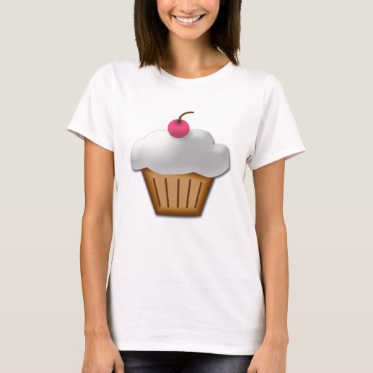 Cutout Cupcake met roze Cherry bovenaan T-shirt (Voorkant)
