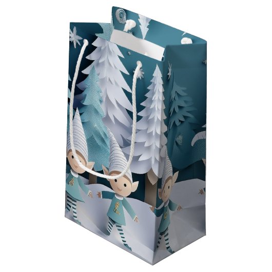 Cutout Elves in the Snow Christmas  Klein Cadeauzakje (Achterkant Gekanteld)