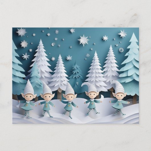Cutout Elves in the Snow Personalized Christmas  Feestdagenkaart (Voorkant)