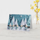 Cutout Elves in the Snow Personalized Christmas Kaart (Gele Bloem)