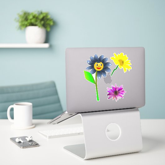 Cutout Happy Flowers vinyl sticker blad (Laptop op bureau)