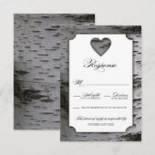 Cutout Heart Birch Tree Bark Wedding RSVP Kaarten (Voorkant / Achterkant)