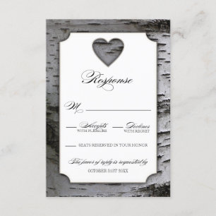 Cutout Heart Birch Tree Bark Wedding RSVP Kaarten Kaartje