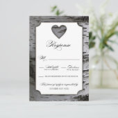 Cutout Heart Birch Tree Bark Wedding RSVP Kaarten Kaartje (Staand voorkant)
