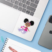 Cutout Zeemeermin Sticker – Afro Puff Girl (Laptop met iPhone)