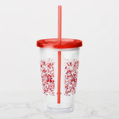 Cutrorood wit bloempatroon acryl drinkbeker (Rechts)