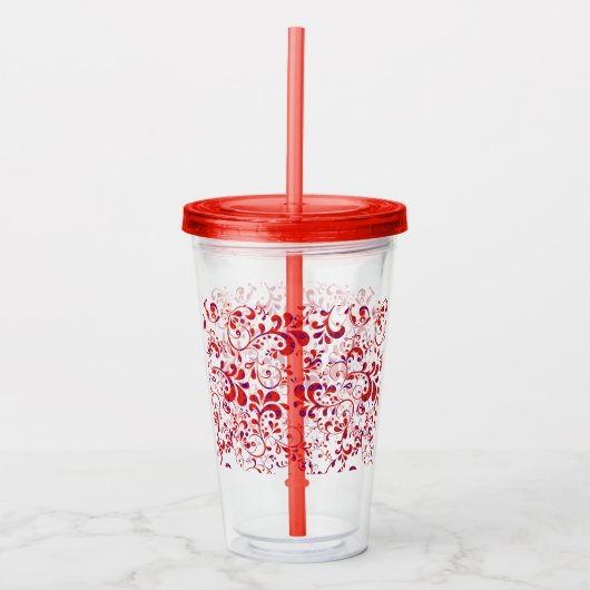Cutrorood wit bloempatroon acryl drinkbeker (Voorkant)
