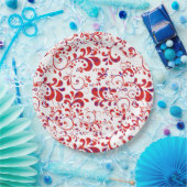 Cutrorood wit bloempatroon papieren bordje (Feest)