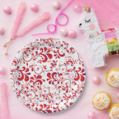 Cutrorood wit bloempatroon papieren bordje (Feest)