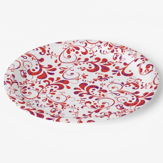 Cutrorood wit bloempatroon papieren bordje (Gekanteld)