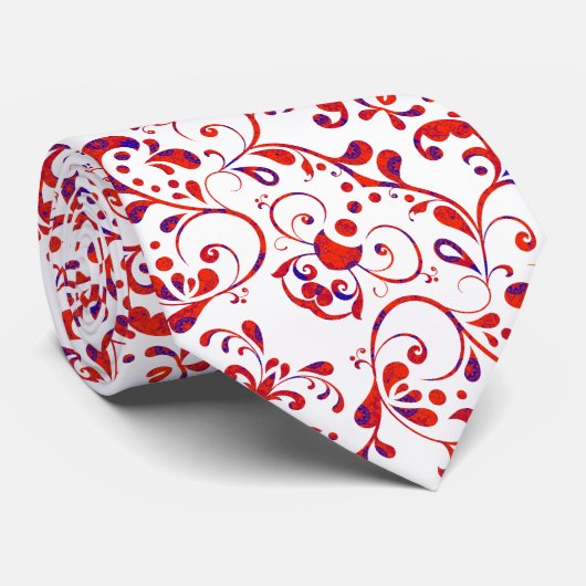 Cutrorood wit bloempatroon stropdas (Opgerold)