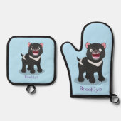 Cutrovende Tasmaanse duivelse cartoon illustratie Ovenwant & Pannenlap Set (Voorkant)