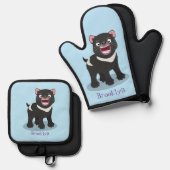 Cutrovende Tasmaanse duivelse cartoon illustratie Ovenwant & Pannenlap Set (Voorkant / Achterkant)