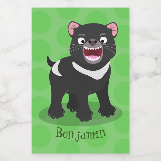 Cutrovende Tasmaanse duivelse cartoon illustratie Voedselcontainer Etiket (Enkel label)