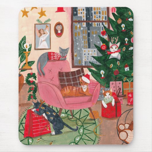 Cutroze kerstillustratie muismat (Voorkant)