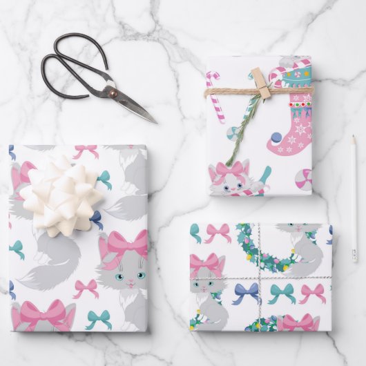 Cutroze kerstkatten inpakpapier vel (Voorkant)