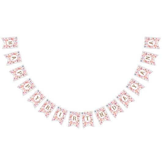 Cutroze waterverf met teddybeer en hart vlaggetjes (Alle)