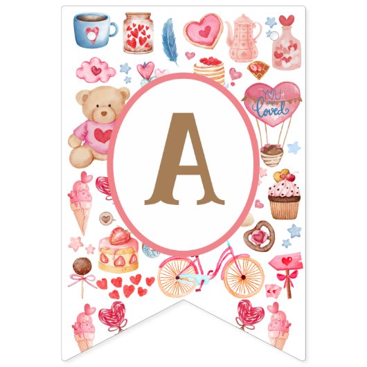 Cutroze waterverf met teddybeer en hart vlaggetjes (Tweede vlag)