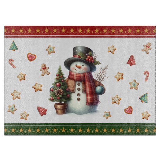 Cutting Board Large Snowman and Christmas Cookies Snijplank (Voorkant)
