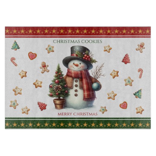 Cutting Board Small Snowman and Christmas Cookies Snijplank (Voorkant)