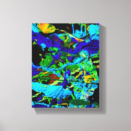 Cuttle Groen Blauw Abstract Spatten Canvas Afdruk (Voorkant)
