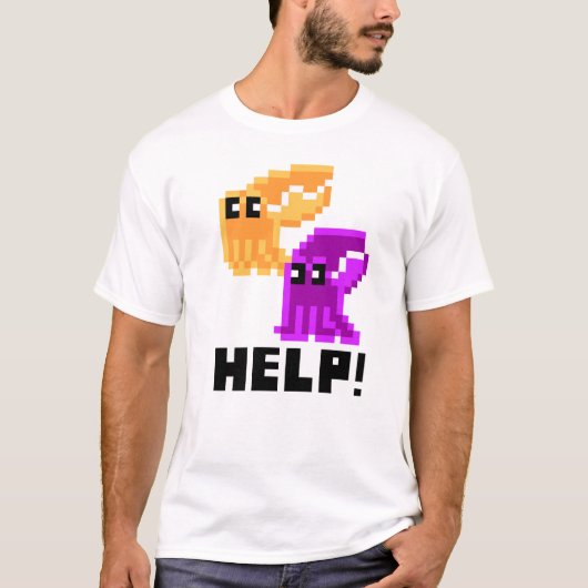 Cuttlefish bedreigt 'Help'. Pixel Art Mannen T-Shi T-shirt (Voorkant)