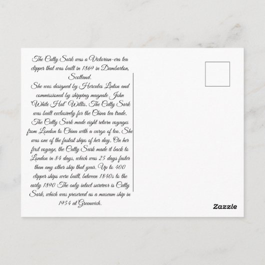 Cutty Sark Clipper schip Briefkaart (Achterkant)