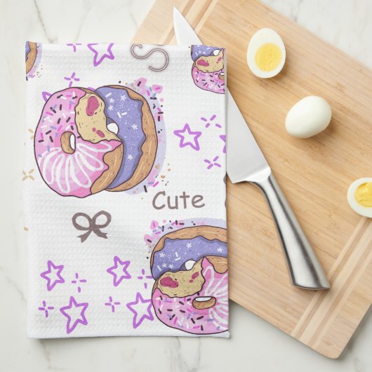 Cuty and pretty sweet donuts Modern purple Theedoek (Quarter Fold)