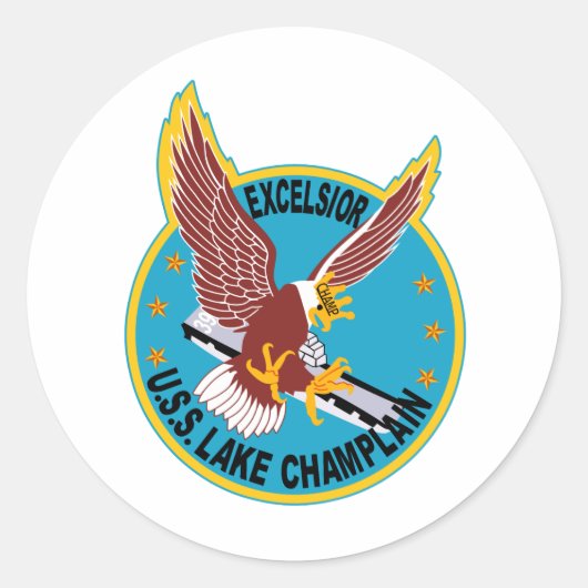 CV-39 USS LAKE CHAMPLAIN Multifunctioneel Vliegtui Ronde Sticker (Voorkant)