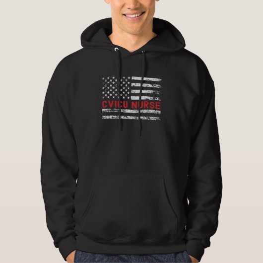 CVICU Nurse USA Flag Profession Retro Job Title Hoodie (Voorkant)