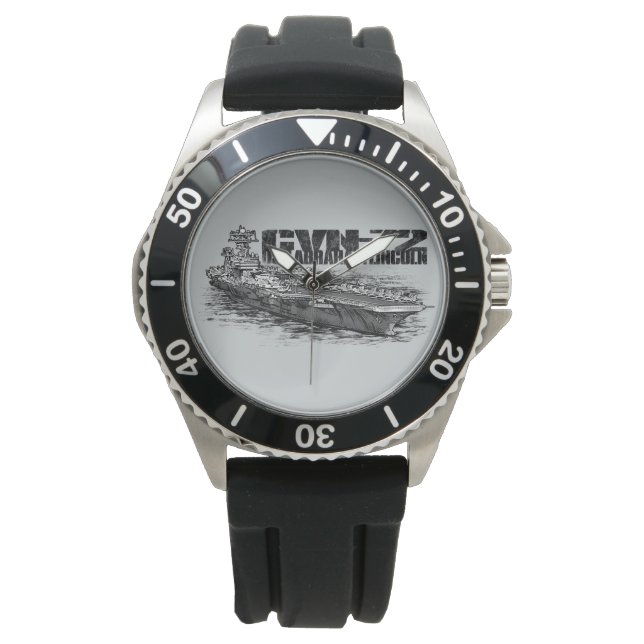 CVN-72 Abraham Lincoln Crown Protector Zwart Rubb Horloge (Voorkant)